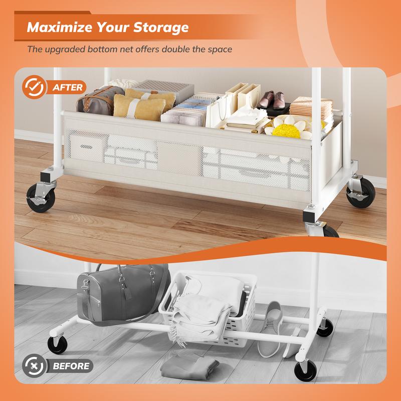 Heavy Duty Clothing Racks with NetPocket Holds Up to 210lbs