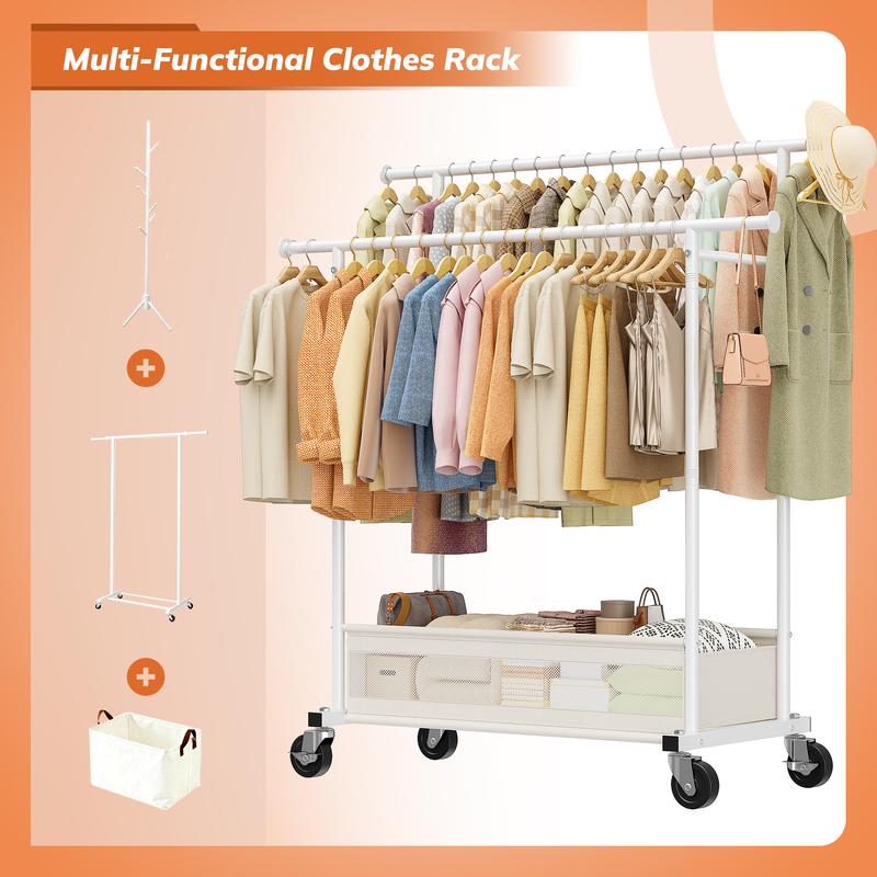 Heavy Duty Clothing Racks with NetPocket Holds Up to 210lbs