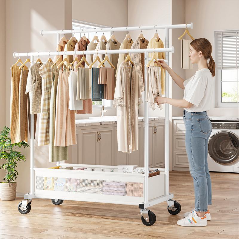Heavy Duty Clothing Racks with NetPocket Holds Up to 210lbs