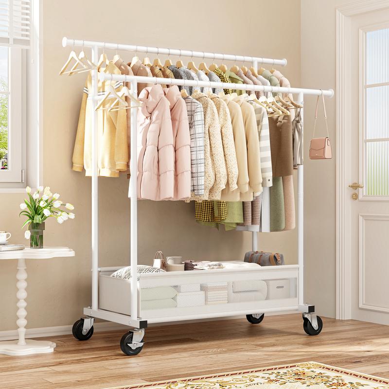Heavy Duty Clothing Racks with NetPocket Holds Up to 210lbs