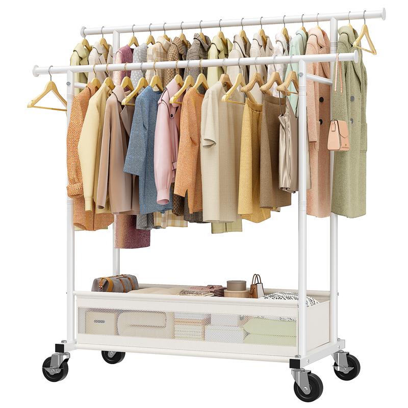 Heavy Duty Clothing Racks with NetPocket Holds Up to 210lbs