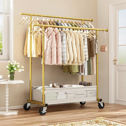 Heavy Duty Clothing Racks with NetPocket Holds Up to 210lbs