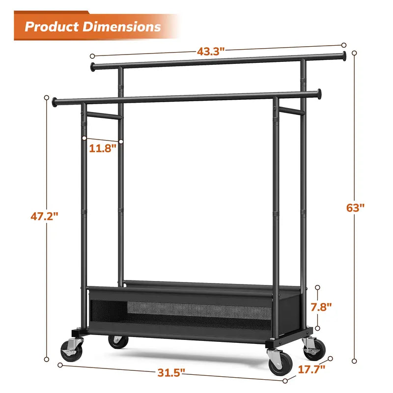 Heavy Duty Clothing Racks with NetPocket Holds Up to 210lbs