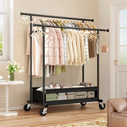 Heavy Duty Clothing Racks with NetPocket Holds Up to 210lbs