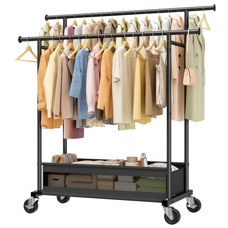 Heavy Duty Clothing Racks with NetPocket Holds Up to 210lbs