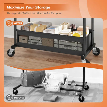 Heavy Duty Clothing Racks with NetPocket Holds Up to 210lbs